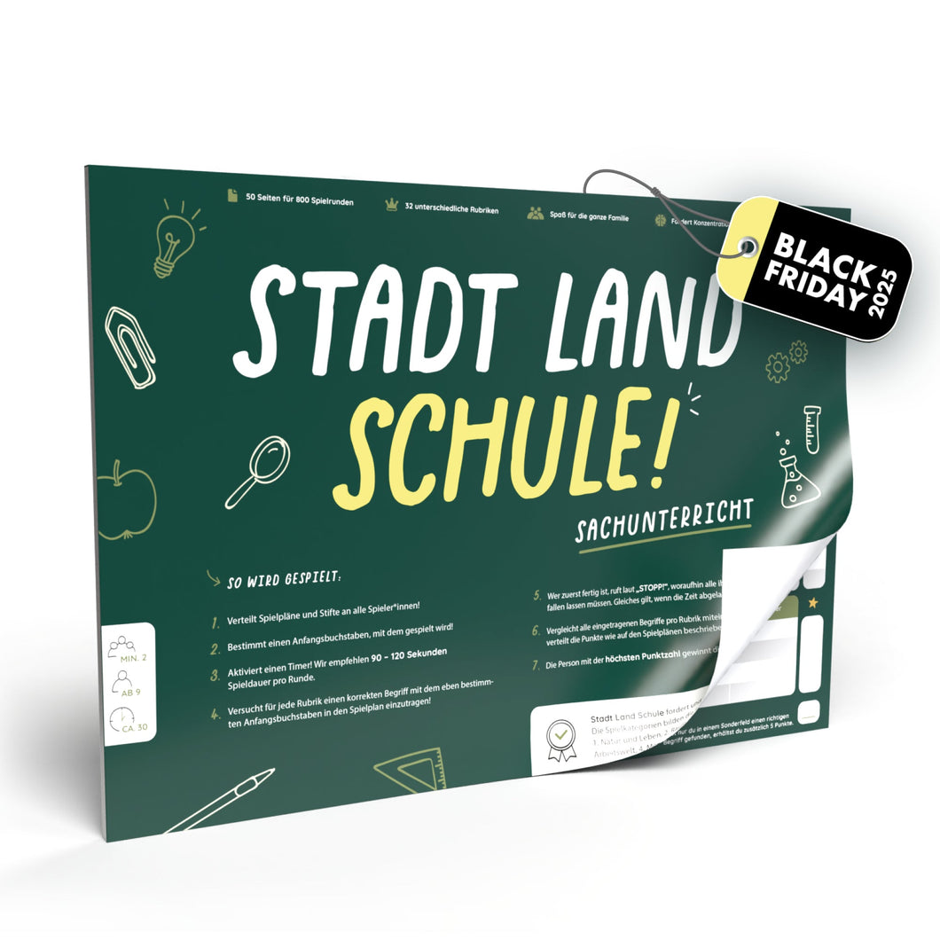 Stadt Land Schule (Sachunterricht) | Spieleblock | Lernspiel für Familien ab 9 Jahren - Simon und Jan
