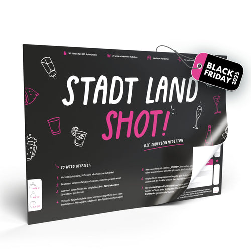Stadt Land Shot | Spieleblock | Stadt Land Fluss als Trinkspiel ab 16 - Simon und Jan
