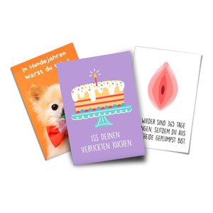 Lustige Geburtstagskarten mit Umschlägen (3 Stück im Set) | "Scheide, Hundejahre, Kuchen" | Für ganz besondere Grüße | Simon & Jan - Simon und Jan